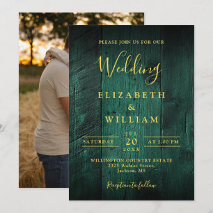 Invitation Mariage Photo Rustique Bohème en Bois de Grange Ve