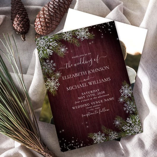 Invitation Mariage photo Rustique Bourgogne Silver Winter Woo