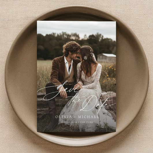Invitation Mariage photo rustique élégant Enregistrer la date