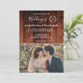 Invitation Mariage photo rustique en bois de grange de campag (Debout devant)
