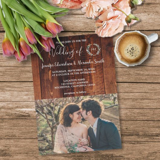 Invitation Mariage photo rustique en bois de grange de campag