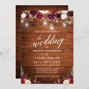 Invitation Mariage photo Rustique Floral Jar Lumières Calligr