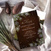Invitation Mariage photo Rustique hiver Silver Snowflake Wood