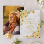 Invitation Mariage photo rustique Jaune Marbre Floral Script