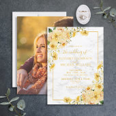 Invitation Mariage photo rustique Jaune Marbre Floral Script