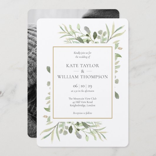 Invitation Mariage photo rustique Kraft Greenery (Devant / Derrière)