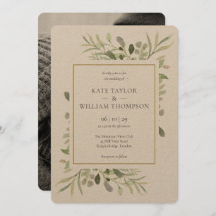Invitation Mariage photo rustique Kraft Greenery