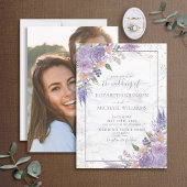 Invitation Mariage photo Rustique Lavender Lilac Gold Floral