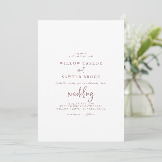 Invitation Mariage photo Rustique Rose Gold Script (Debout devant)