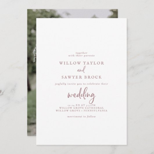 Invitation Mariage photo Rustique Rose Gold Script (Devant / Derrière)