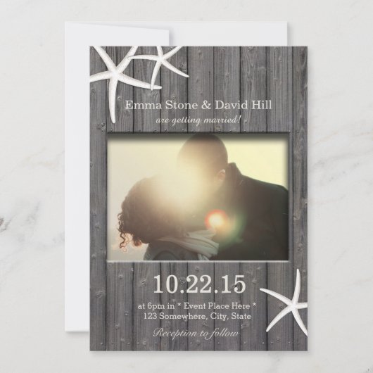 Invitation Mariage photo rustique Starfish & Barn Wood (Devant)