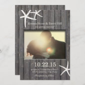 Invitation Mariage photo rustique Starfish & Barn Wood (Devant / Derrière)