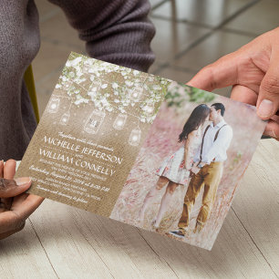 Invitation Mariage Photo Rustique sur Toile de Jute Baby's Br