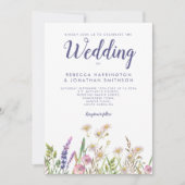 Invitation Mariage photo Rustique violet Fleur sauvage (Devant)