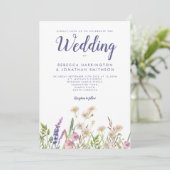 Invitation Mariage photo Rustique violet Fleur sauvage (Debout devant)