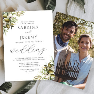 Invitation Mariage photo Rustique Watercolor Olive Branch
