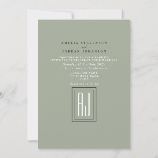 Invitation Mariage photo Sage Green (Dos)