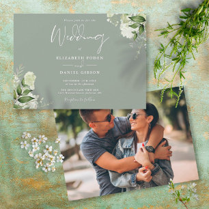 Invitation Mariage photo Sage Green Botanical Greenery