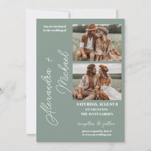 Invitation Mariage photo Sage Green Minimal Overlay (Devant)
