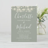 Invitation Mariage photo Sage Green String Lights Script (Debout devant)