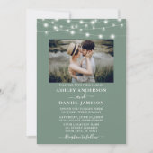 Invitation Mariage photo Sage Vert String Lumières (Devant)
