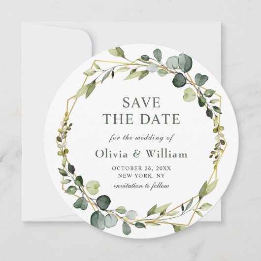 Invitation Mariage PHOTO SAVE THE DATE Boho Eucalyptus Modern (Devant)