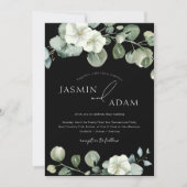 Invitation Mariage photo simple Black Green Eucalyptus (Devant)