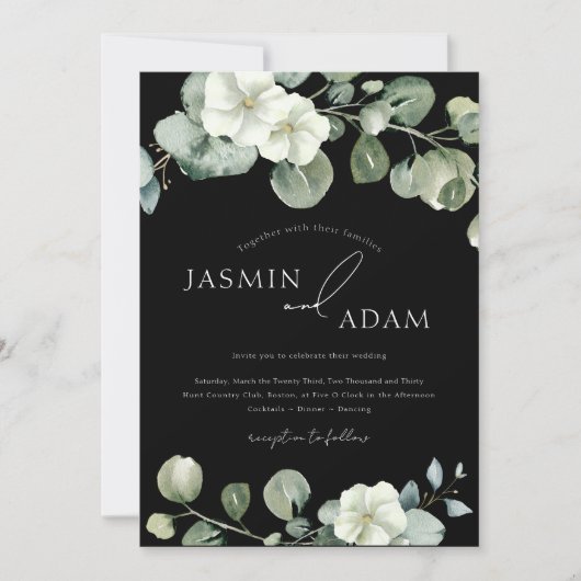 Invitation Mariage photo simple Black Green Eucalyptus (Devant)