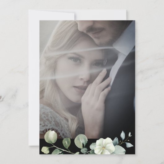 Invitation Mariage photo simple Black Green Eucalyptus (Dos)