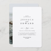 Invitation Mariage photo simple en argent métallique et noir (Devant / Derrière)