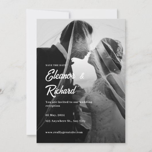 Invitation Mariage photo simple en noir et blanc (Devant)