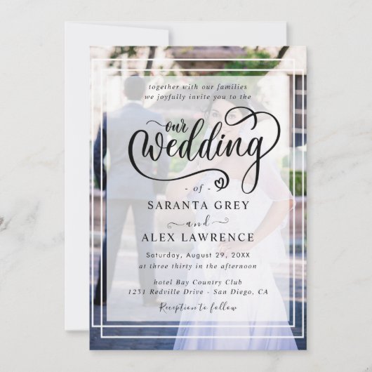 Invitation Mariage photo simple en noir et blanc (Devant)