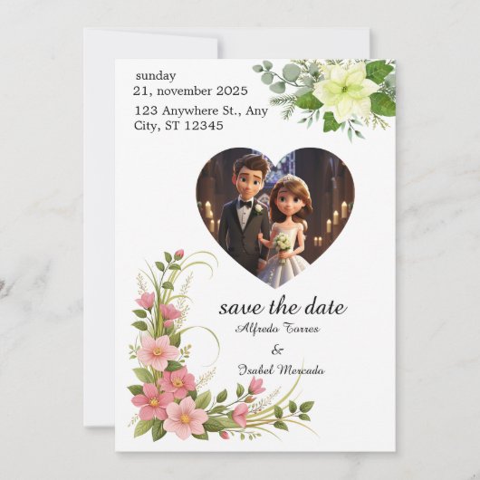 Invitation Mariage photo simple en noir et blanc (Devant)