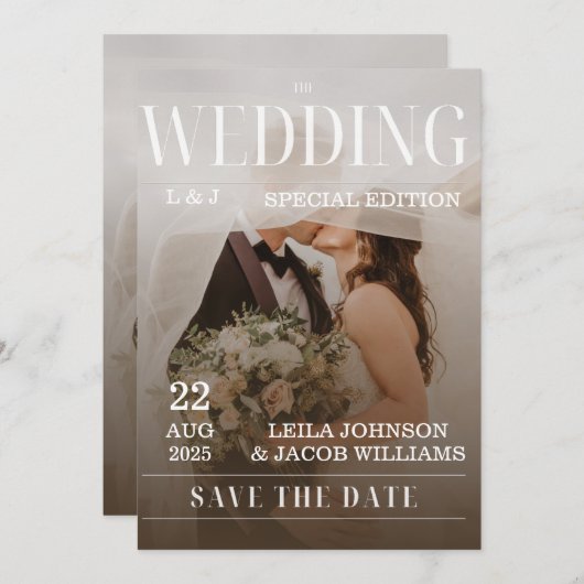 Invitation Mariage photo simple en noir et blanc (Devant / Derrière)