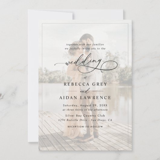 Invitation Mariage photo simple en noir et blanc (Devant)