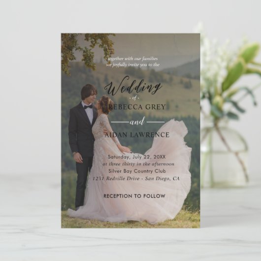 Invitation Mariage photo simple en noir et blanc (Debout devant)