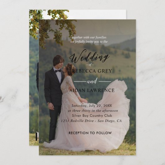 Invitation Mariage photo simple en noir et blanc (Devant / Derrière)