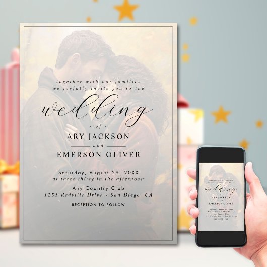 Invitation Mariage photo simple en noir et blanc