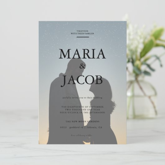 Invitation Mariage photo simple en noir et blanc (Debout devant)