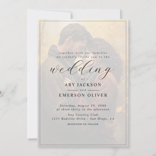 Invitation Mariage photo simple en noir et blanc (Devant)