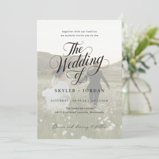 Invitation Mariage photo simple en noir et blanc (Debout devant)