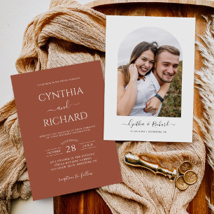 Invitation Mariage photo simple en terre cuite brûlée orange