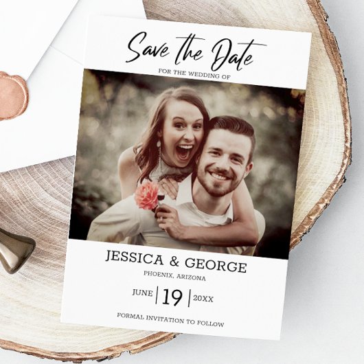 Invitation Mariage photo simple et élégant Enregistrer la dat