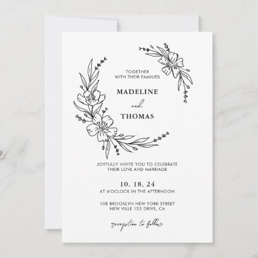 Invitation Mariage photo simple et élégant Floral (Devant)