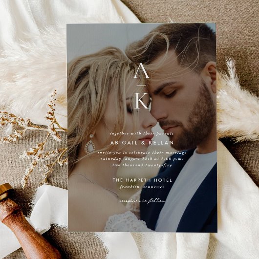 Invitation Mariage photo simple et moderne Monogramme