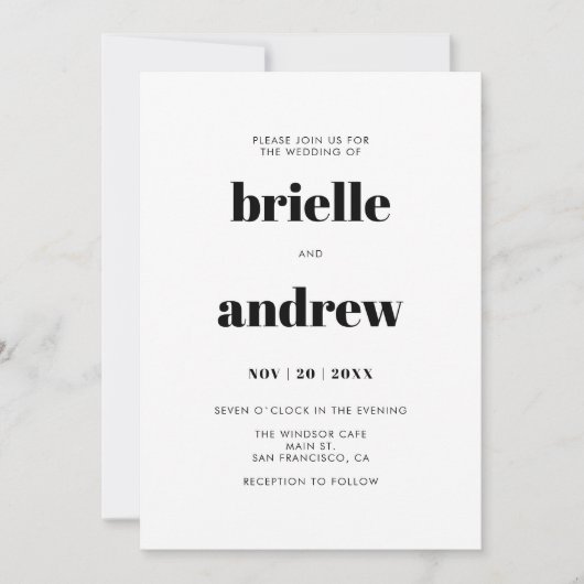 Invitation Mariage photo simple Gras Serif (Devant)