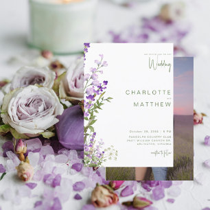 Invitation Mariage photo simple Lavande verte