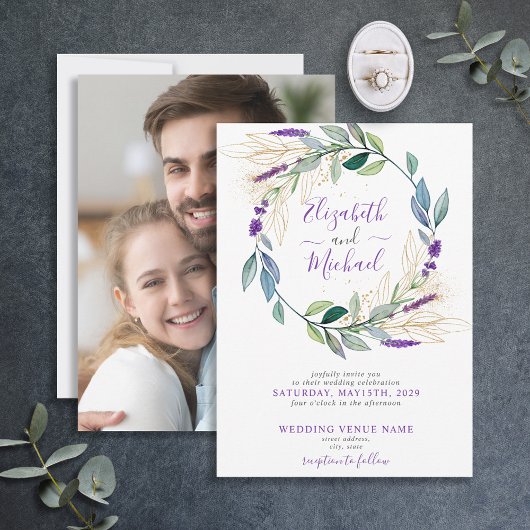 Invitation Mariage photo simple Lavender Purple Floral