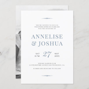 Invitation Mariage photo simple moderne bleu foncé