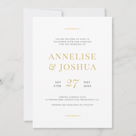 Invitation Mariage photo simple moderne en faux or (Devant)